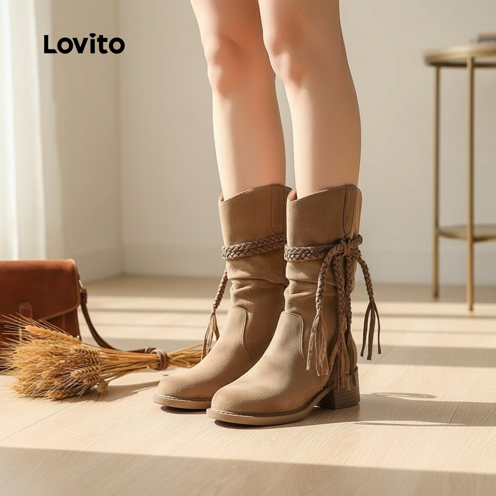 Lovito Botas Femininas com Borlas e Estilo Sofisticado LFA100022 em Oferta na Shopee