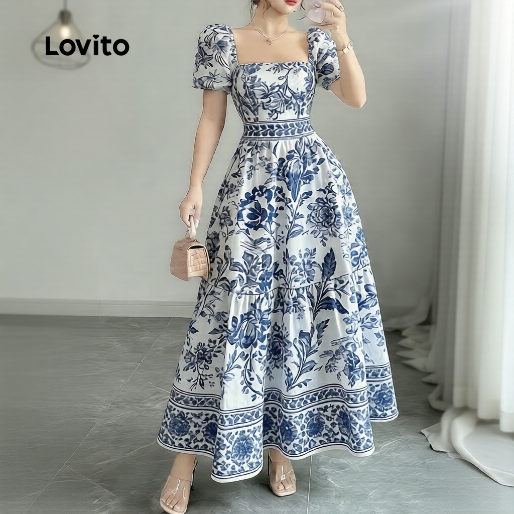 Lovito Vestido Feminino Férias Zíper Azul Primavera Verão Ref LK5ED210