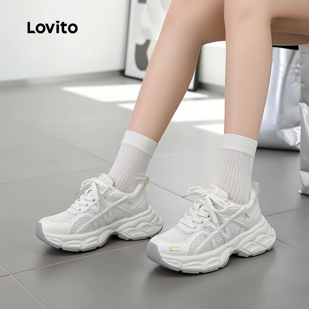 Lovito Refine Sapatilhas Brancas Estilo Esportivo para Mulheres LFA90219 em Oferta na Shopee