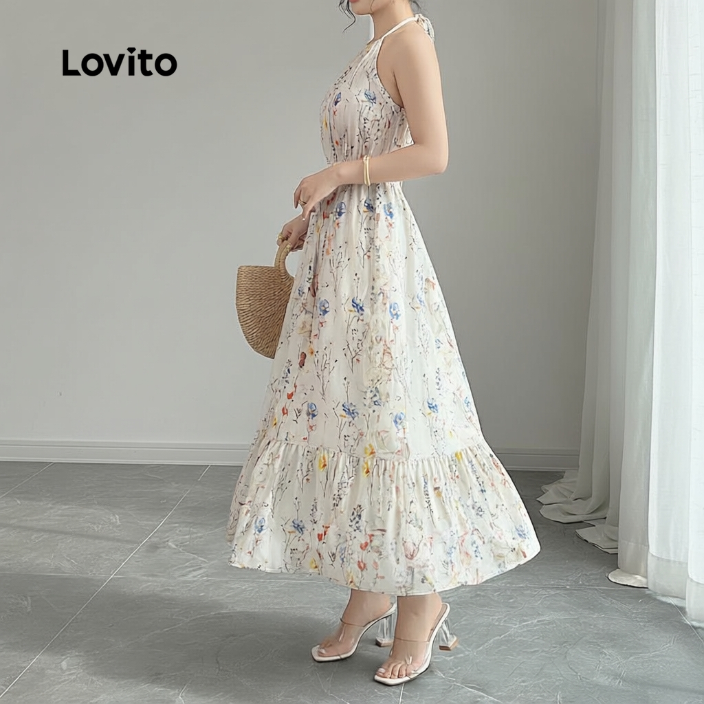 Lovito Vestido Casual Feminino Com Babados E Bainha Franzida, Ideal Para Primavera/verão LBL29247 em Oferta na Shopee