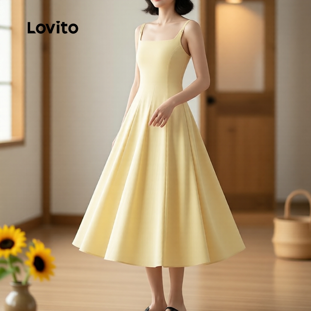 Lovito Elegante Vestido Estrutura Feminino Amarelo Primavera/Verão Ref L137ED737