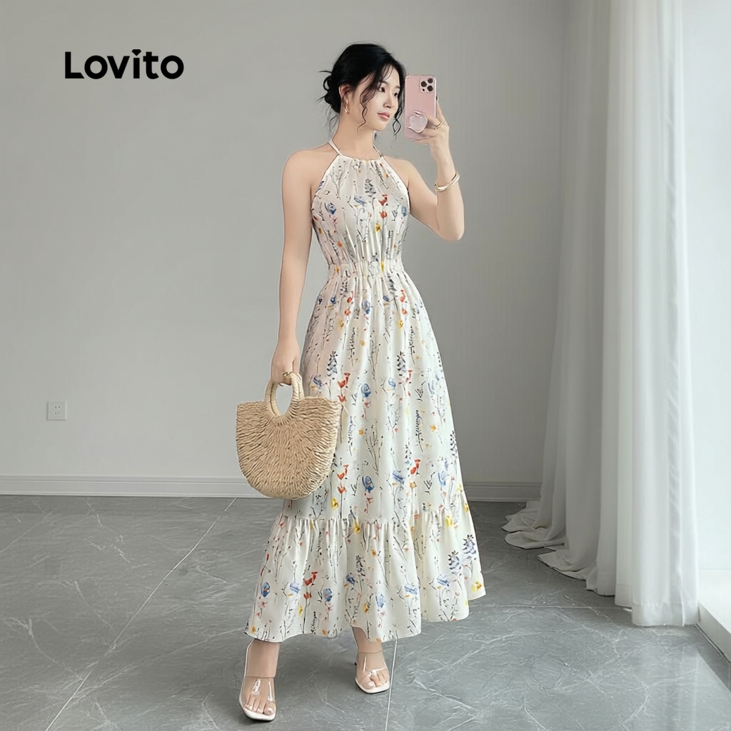 Lovito Vestido Casual Feminino Com Babados E Bainha Franzida, Ideal Para Primavera/verão LBL29247 em Oferta na Shopee