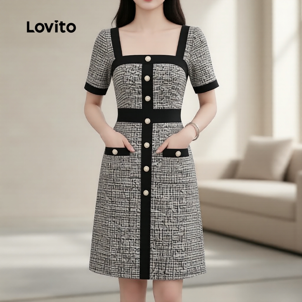 Lovito Vestido Casual Feminino Cinza Primavera/Verão LK2ED164