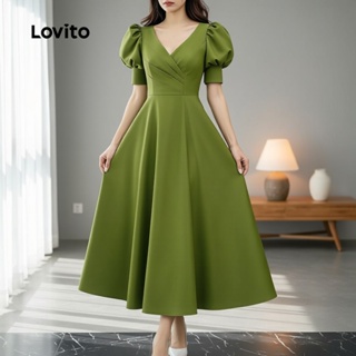 Lovito Vestido Feminino Casual Plissado Verde Primavera Verão L171ED1036 em Oferta na Shopee