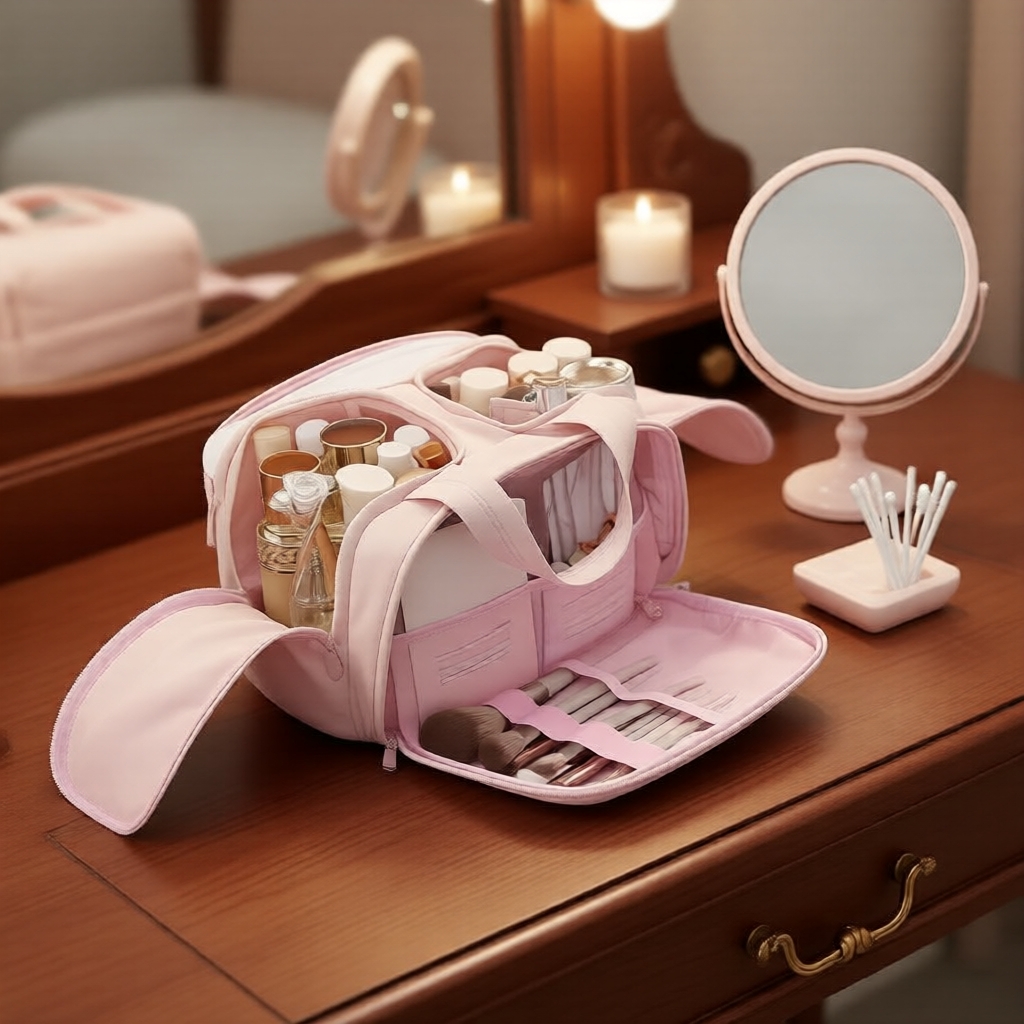  Organizador de Cosméticos Espaçoso – Design de Múltiplos Bolsos para Perfumes, Itens de Higiene de Viagem e Acessórios