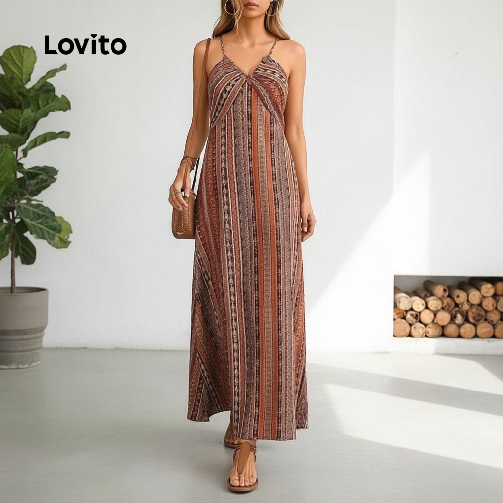 Lovito Refine Vestido Boho Criss Cross Dividido Frontal Para Mulheres LNL73018 em Oferta na Shopee