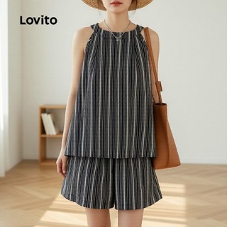 Lovito Casual Conjunto feminino listrado amarração e confortável primavera/verão Bordado LNM68124