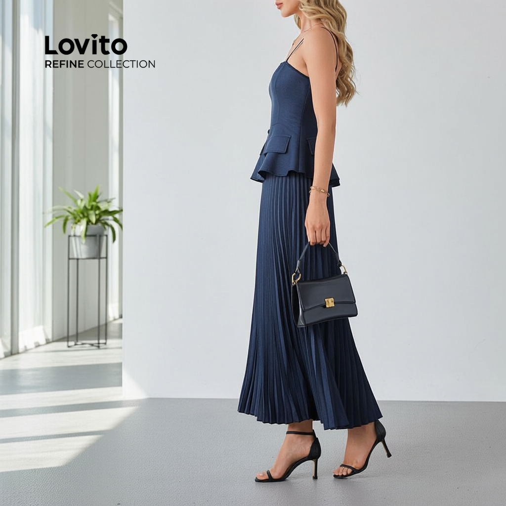 Lovito Refine Camisas ou Calças Sofisticadas com Dobras e Botões para Primavera/Verão LR18L053 em Oferta na Shopee