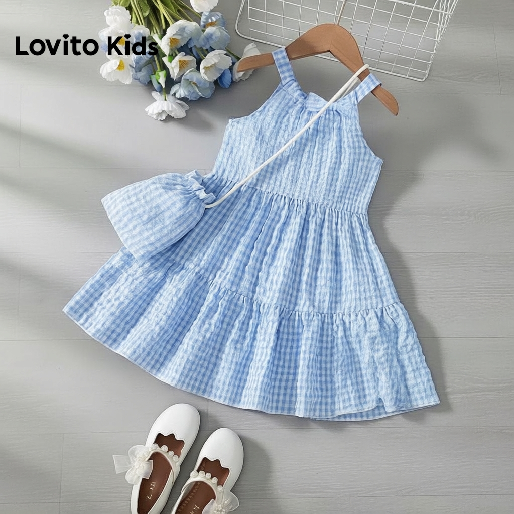 Lovito Kids Vestido Encantador com Laço para Menina Azul Verão/Primavera L162LD192 em Oferta na Shopee