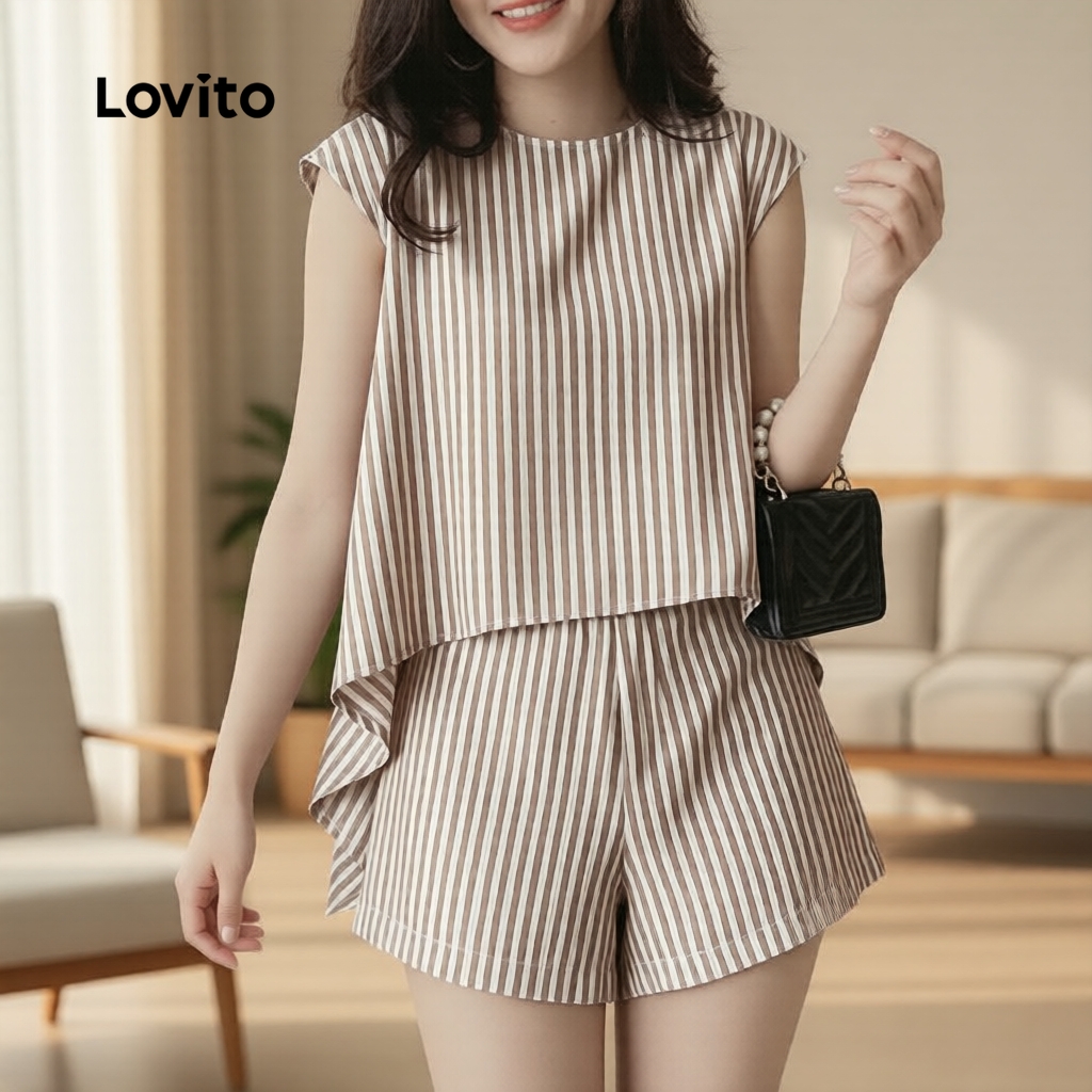 Lovito Casual Conjunto Feminino Com Botões Shorts Primavera Verão L164ED255