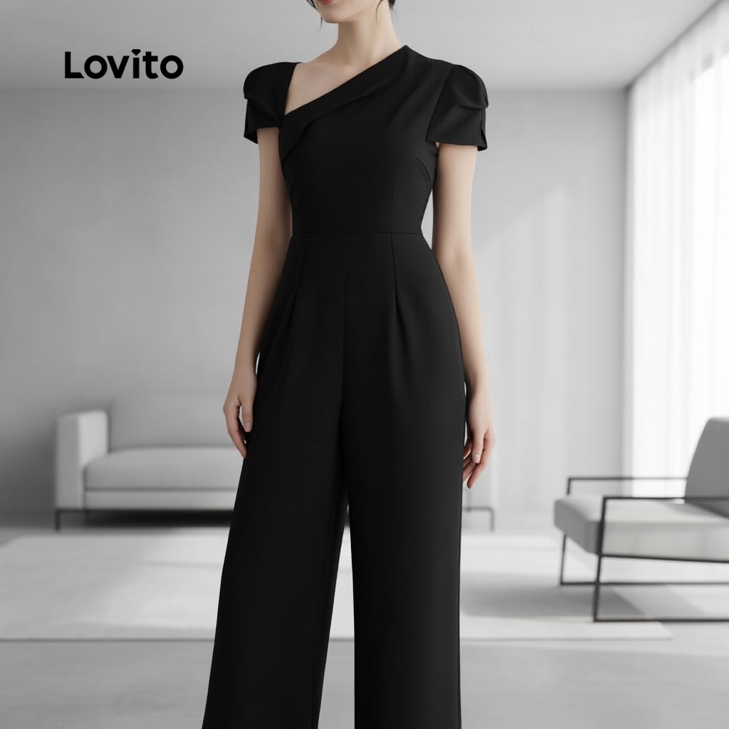 Lovito Macacão sofisticado liso com barra assimétrica feminino L131ED616 em Oferta na Shopee