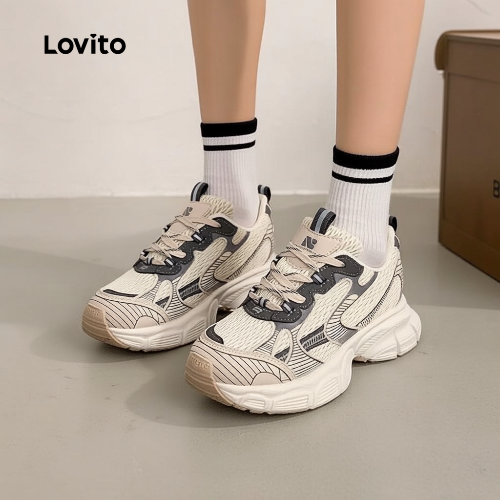 Lovito Tenis Esportivo Retro Americano Sola Alta Feminino LFA90220 em Oferta na Shopee