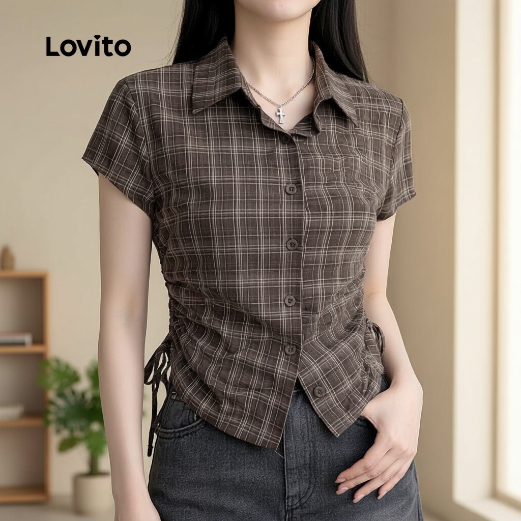 Lovito Casual Blusa com Botões para Mulheres L155ED859