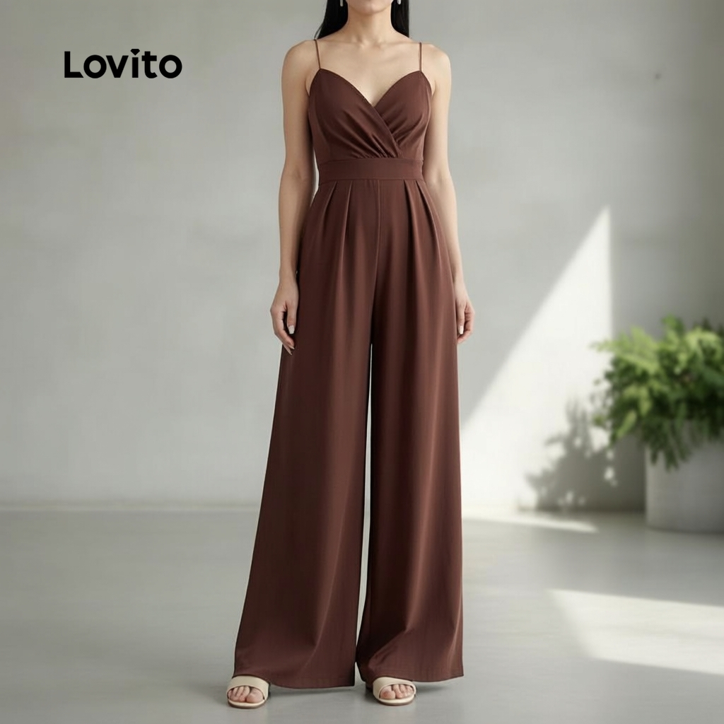 Lovito Macacão Casual Feminino Liso Plissado Verão L109MD682 em Oferta na Shopee
