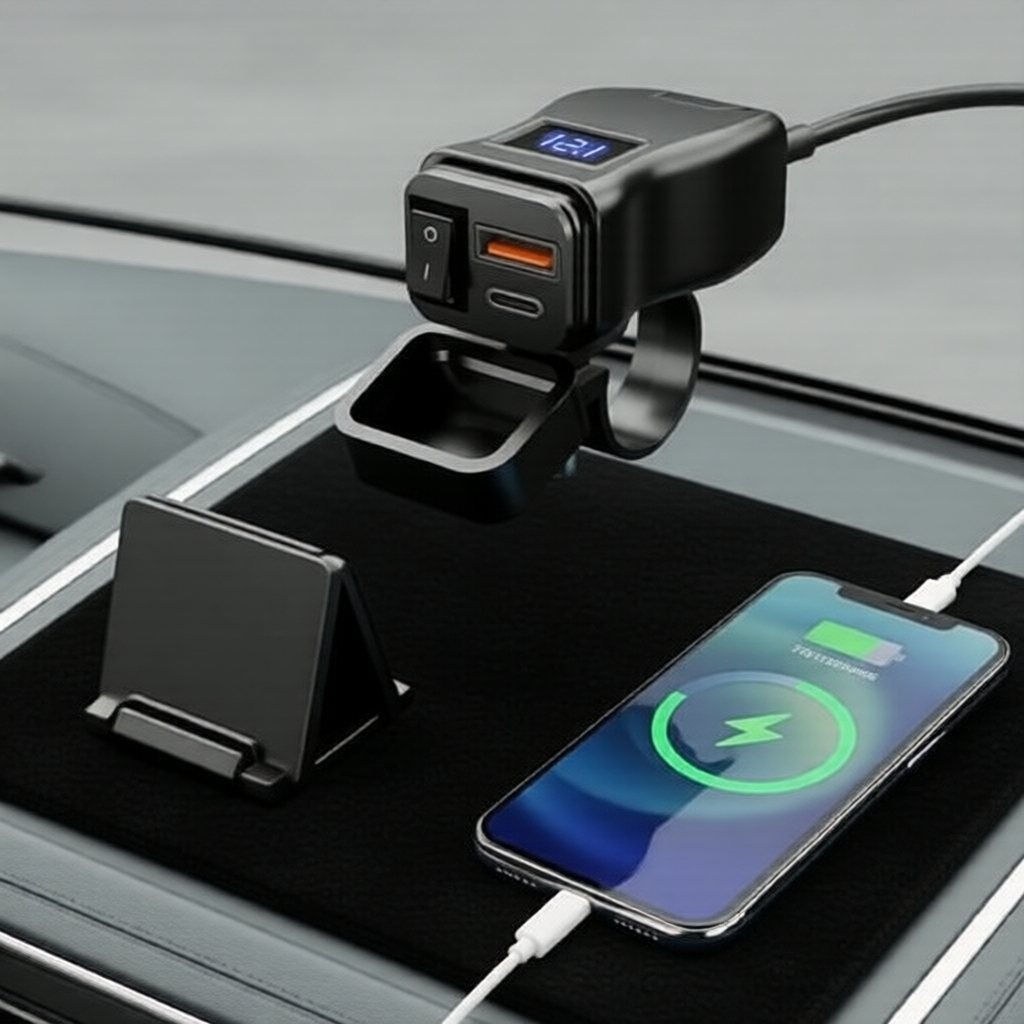 Carregador Rápido PD QC 3.0 USB Tipo‐C para Motos, Tomada à Prova d’Água com Voltímetro para Celular