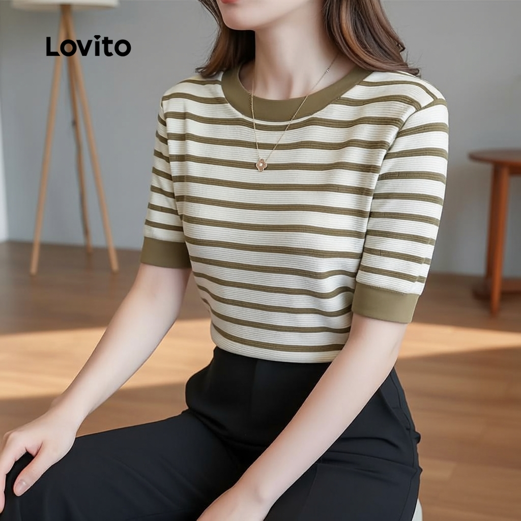 Lovito Elegante Camiseta Colorblock Primavera/Verão para Mulheres L165ED1514