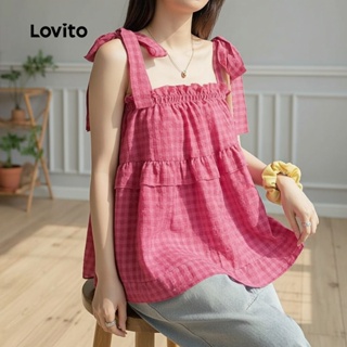 Lovito Blusa Charmosa com Babados em Renda e Amarração para Primavera/verão, Rosa Vermelha, para Mulheres. L172LD089 em Oferta na Shopee