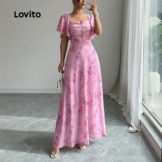 Lovito Vestido Plissado Boho Rosa Primavera Verão Feminino LBL31043 em Oferta na Shopee