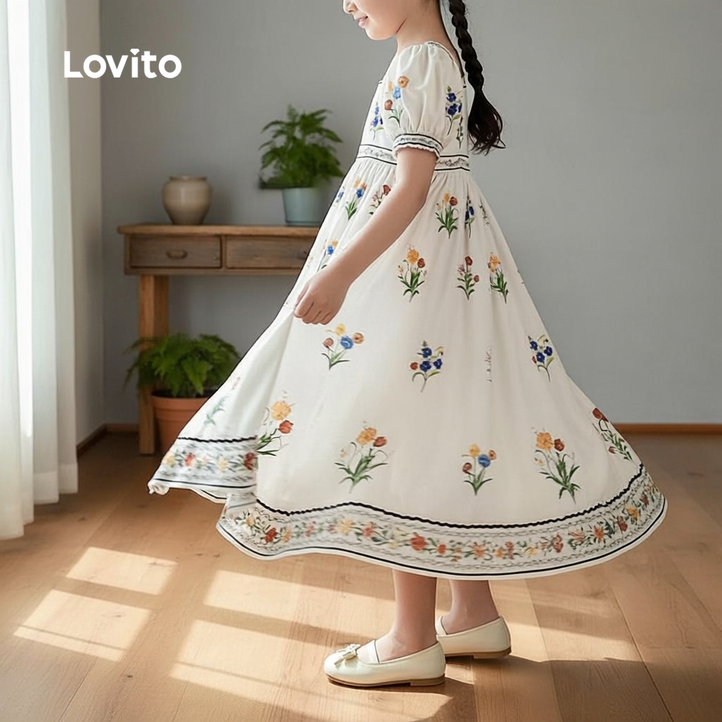 Lovito Vestido Infantil Boho com Babado na Barra para Meninas Primavera/Verão L162LD198