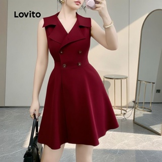 Lovito Refine Vestido Feminino Botão Casual Primavera Verão Cor Bordeaux L158ED336 em Oferta na Shopee