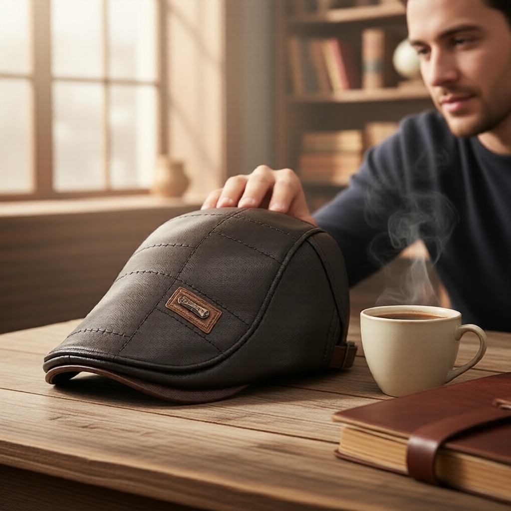Boné masculino de couro legítimo italiano/boina. Confortável, ajustável, elegante e luxuoso. Pronta entrega.