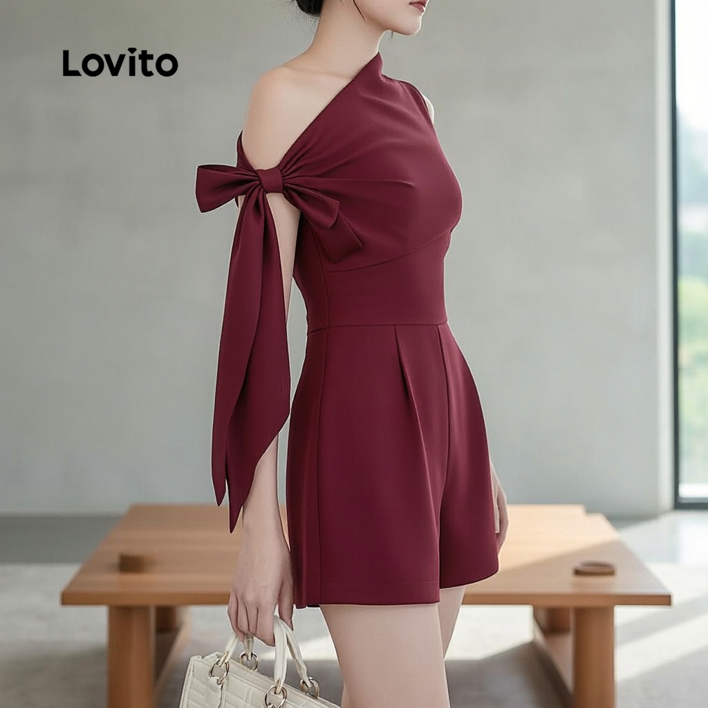Lovito Macacão Assimétrico Feminino Primavera Verão Elegante Claret L157LD123 em Oferta na Shopee