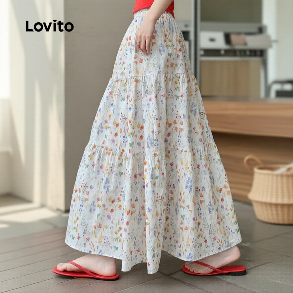 Lovito Férias Saia Feminina Padrão Verão/Primavera Traje Formal LNA100012