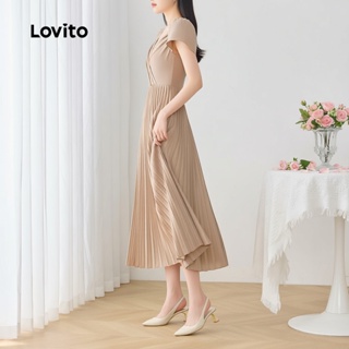 Lovito Vestido Feminino Liso Plissado Casual Para Verão L120LD1380 em Oferta na Shopee