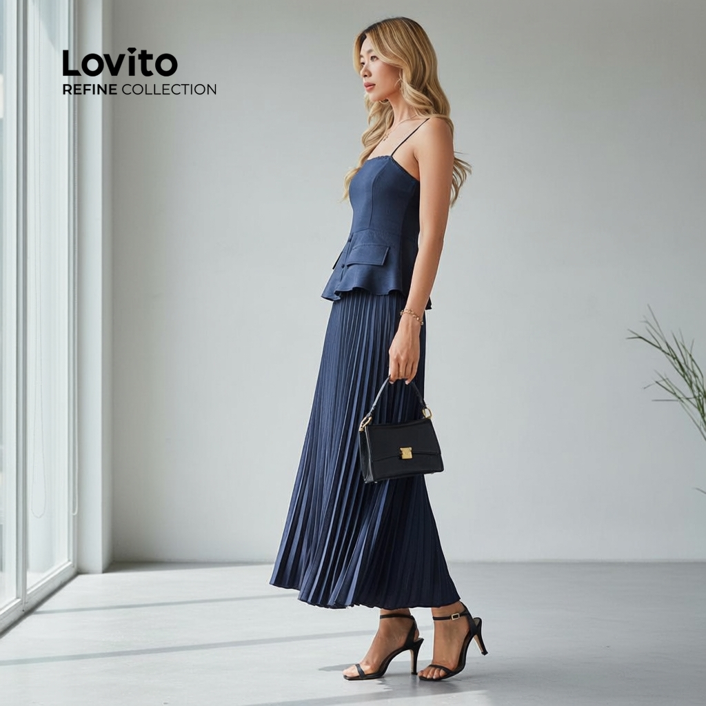 Lovito Refine Camisas ou Calças Sofisticadas com Dobras e Botões para Primavera/Verão LR18L053