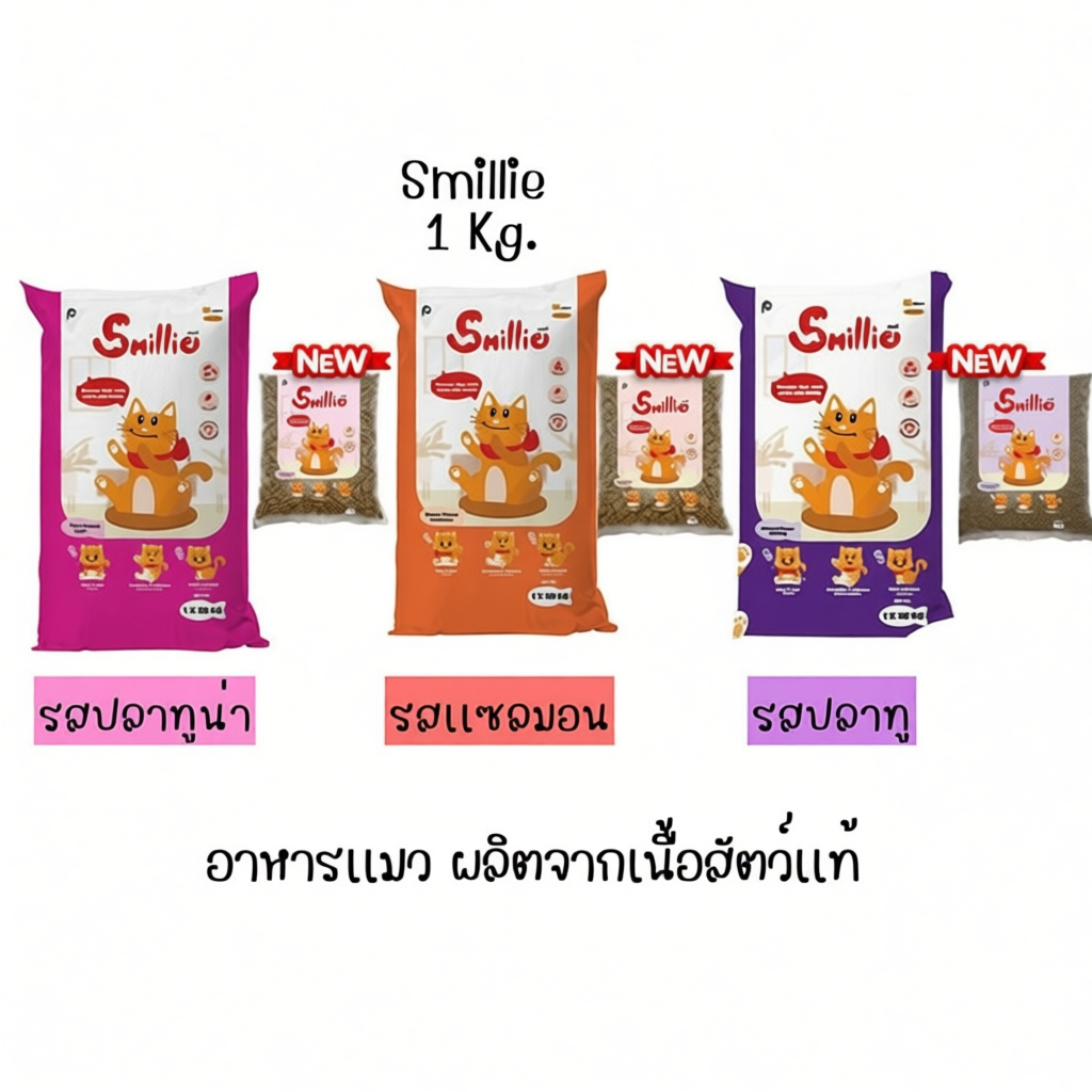 Smillie อาหารแมว สูตรสารอาหารครบถ้วน ขนาด 1 กก. มีให้เลือก 3 รสชาติ