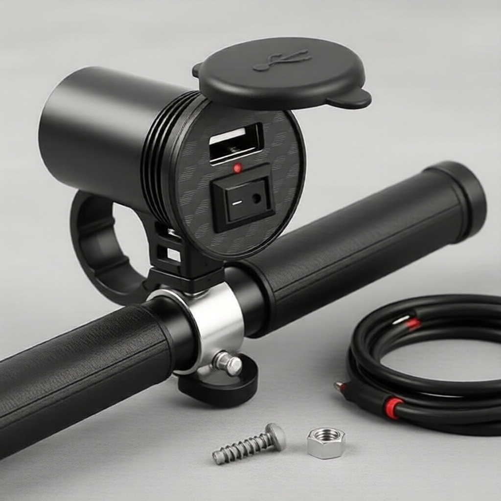  Carregador de Telefone para Motocicleta 12V, Porta USB, À Prova D'água, com Interruptor Inline Liga/Desliga