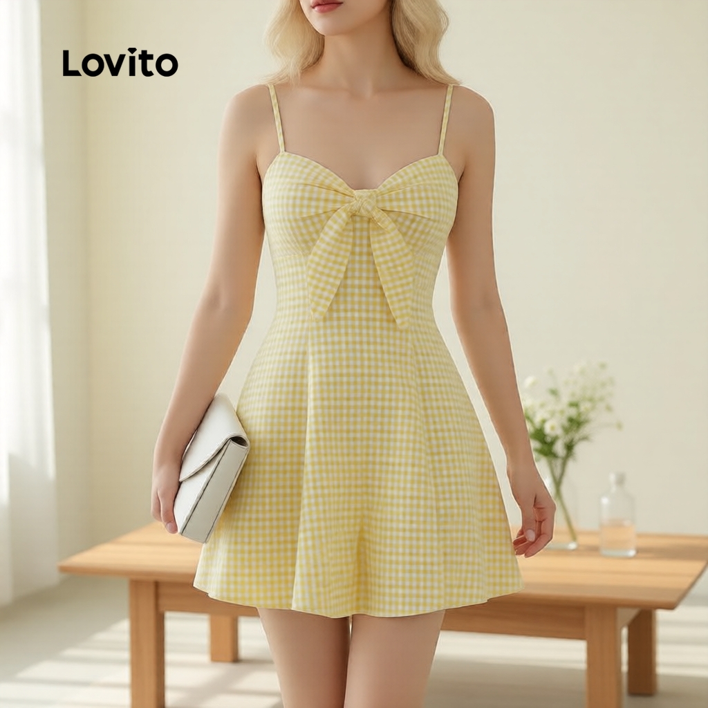 Lovito Macacão Casual Feminino com Amarração e Zíper Vermelho e Branco Primavera