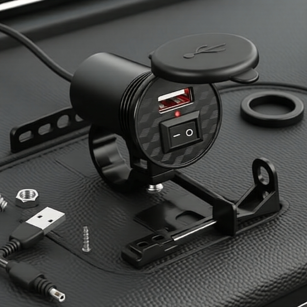  Porta de carregador USB 12V à prova d'água para motocicleta com interruptor embutido para carregamento de telefone