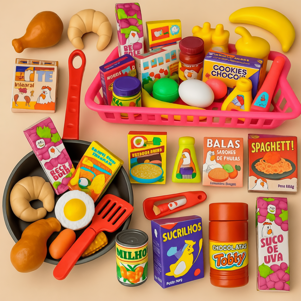 Kit Brinquedos Menina Menino - Comidinha Infantil Mercadinho Comidas Panelinha Brinquedo Cozinha
