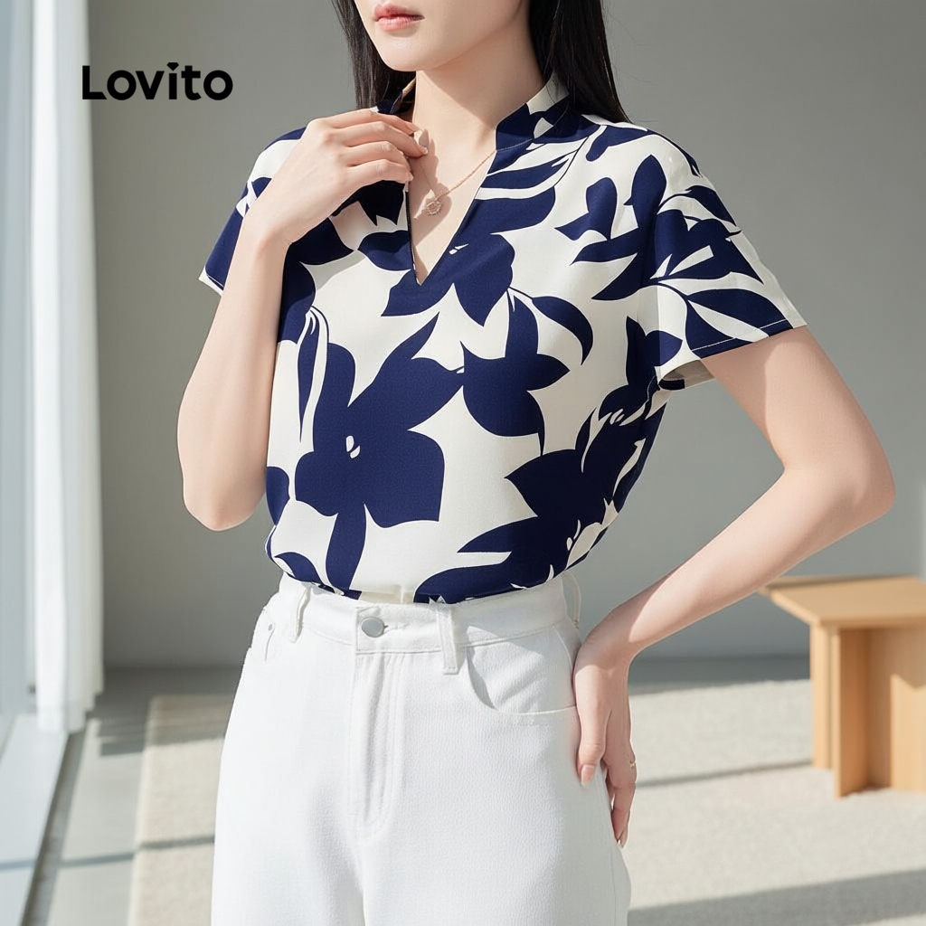 Lovito Blusa Feminina Boho com Babados para Primavera Verão L154ED035 em Oferta na Shopee