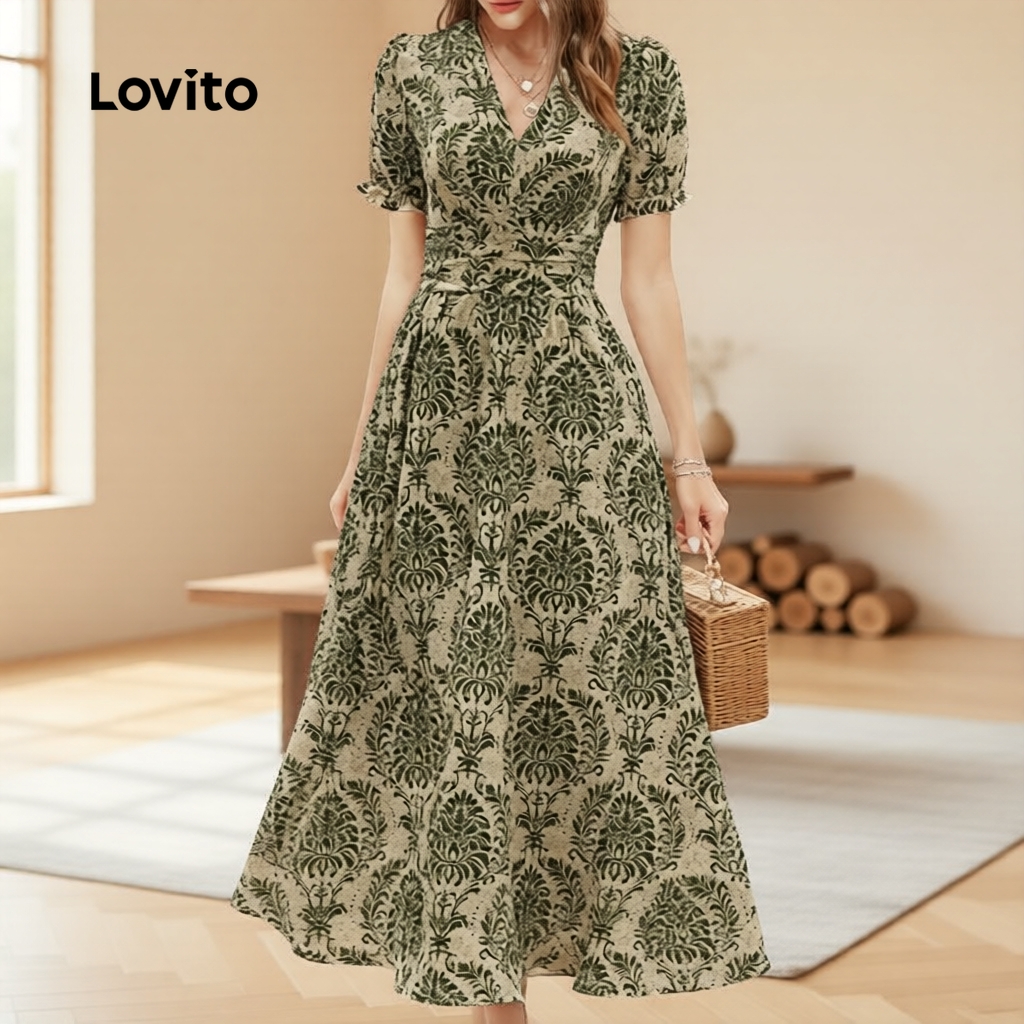 Lovito Vestido Feminino Férias Texturizado Primavera e Verão L165ED077