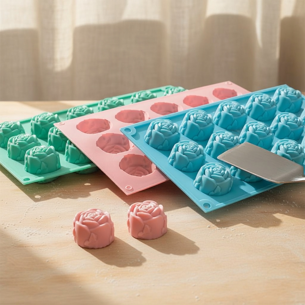 1 peça de molde de silicone em forma de rosa para bolo, 15 cavidades para molde de chocolate, doce, DIY, sobremesa,