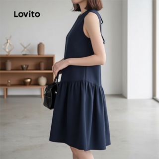 Lovito Refine Vestido Casual com Amarração Costas Azul Marinho para Primavera/Verão Feminino L154ED239 em Oferta na Shopee