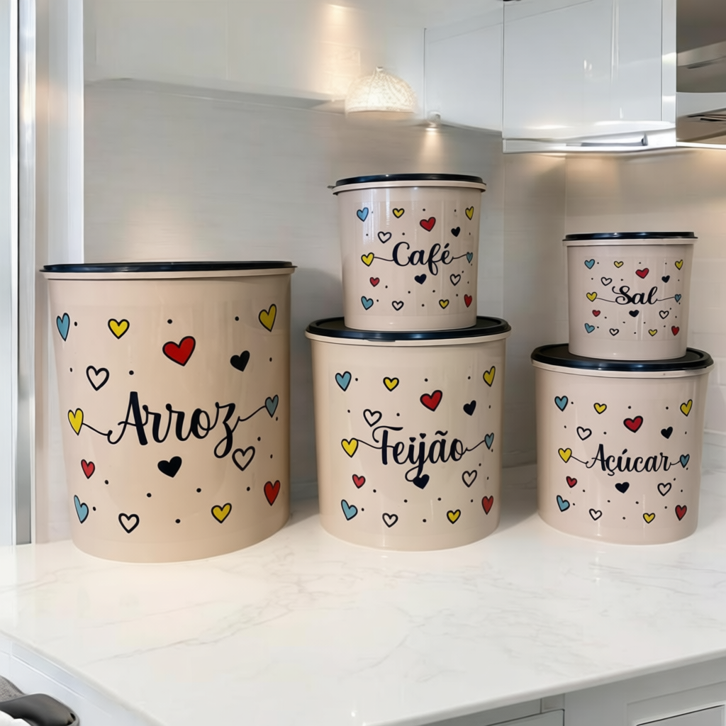 Kit potes mantimentos cozinha com 5 peças para armazenar alimentos