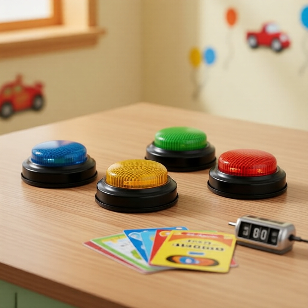 Imagem  Campainha Interativa para Crianças com Quiz: Botão de Resposta de Jogo com Som e Luz, Acessório para Concurso em Sala