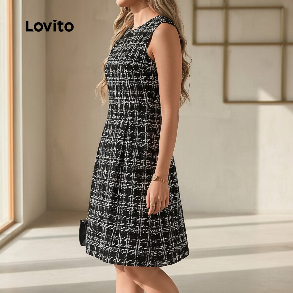 Lovito Vestido Casual Feminino Preto para Primavera/verão LBL29202