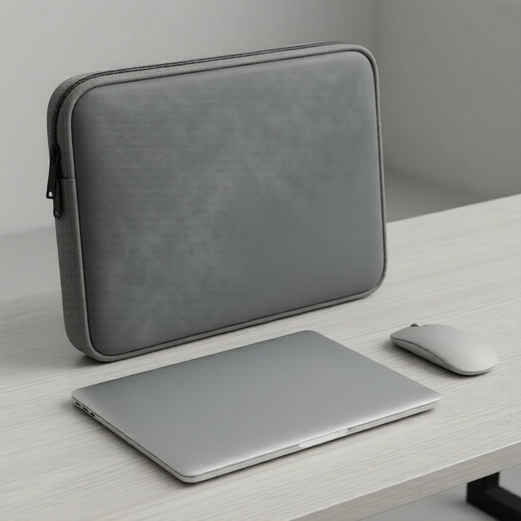  Bolsa para Laptop de Couro PU com Forro de Pelúcia Acolchoado, Capa Interna Antichoque para Dispositivos de 13-16