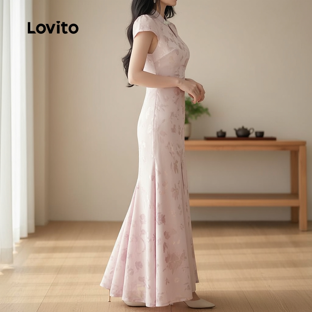 Lovito Vestido Casual Estilo Chinês Cheongsam Qipao Rosa Com Zíper Para Mulheres Perfeito Para Primavera/verão L157ED040 em Oferta na Shopee