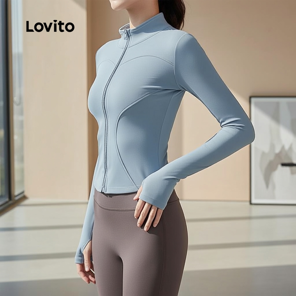 Lovito Jaqueta Esportiva Elástica Confortável Secagem Rápida para Yoga LNA124047 em Oferta na Shopee