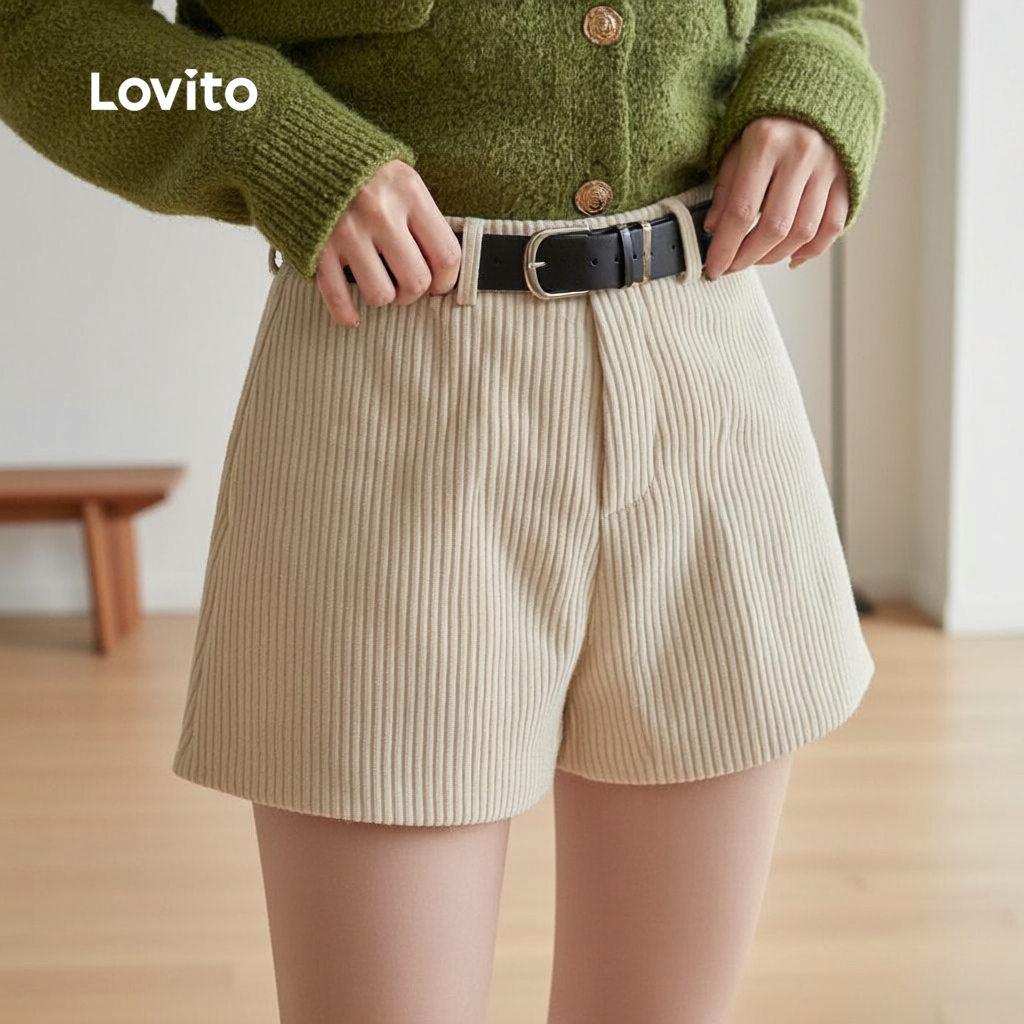 Lovito Shorts Casuais Plissados Clássicos e Versáteis para Outono/inverno Off-White L156AD028 em Oferta na Shopee