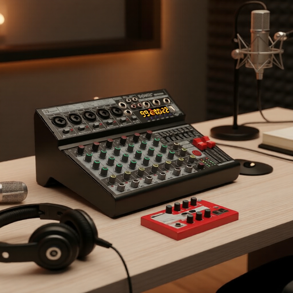 BOMGE Misturador de Podcast de 4–8 Canais: Bluetooth 99 DSP, Alimentação Fantasma 48V para Estúdios