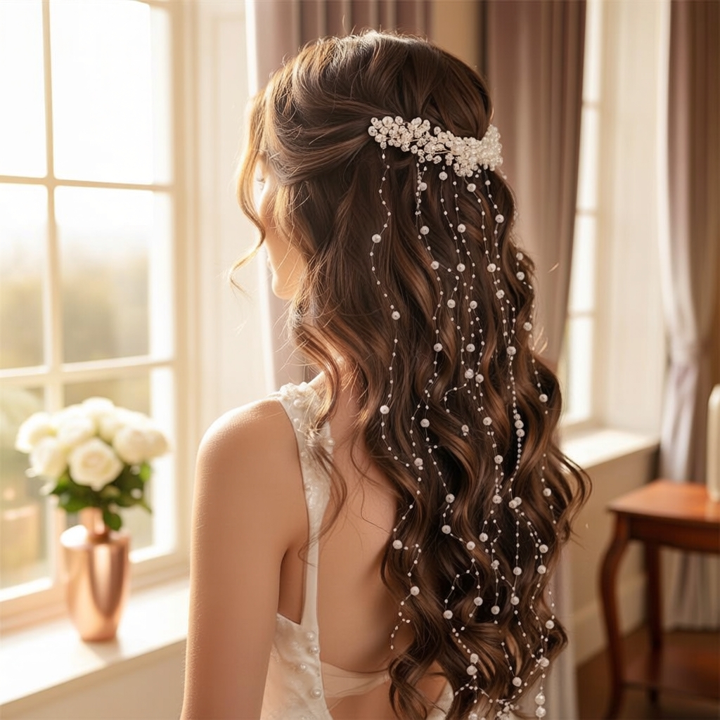  Joias de Cabelo Pérola para Noivas | Tiara de Pérolas | Presilhas de Cabelo Pérola para Casamento | Acessórios Boho