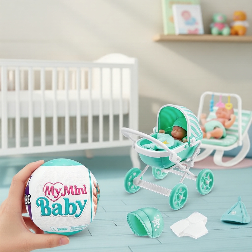  Zuru My Mini Baby Boneca Surpresa Desembrulho Conjunto de Caixa Cega com Manta de Unicórnio e Carrinho de Bebê com