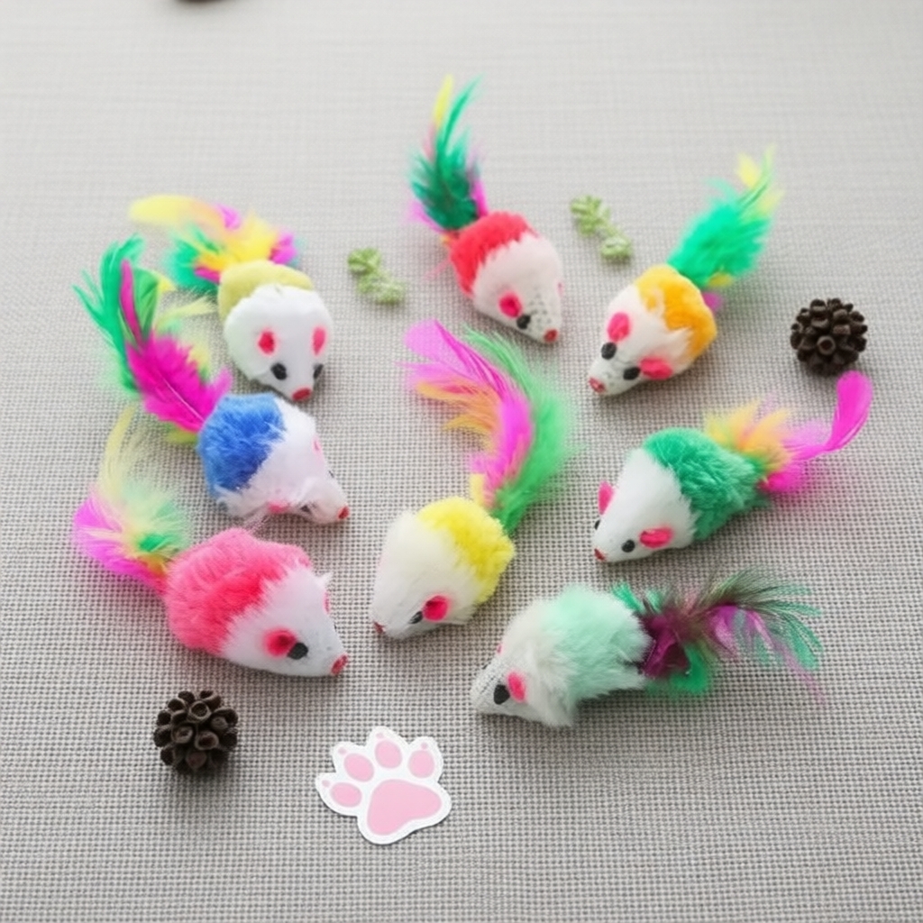  10 peças de brinquedos de pelúcia para gatos em formato de ratos, conjunto para brincadeiras solo e interativas