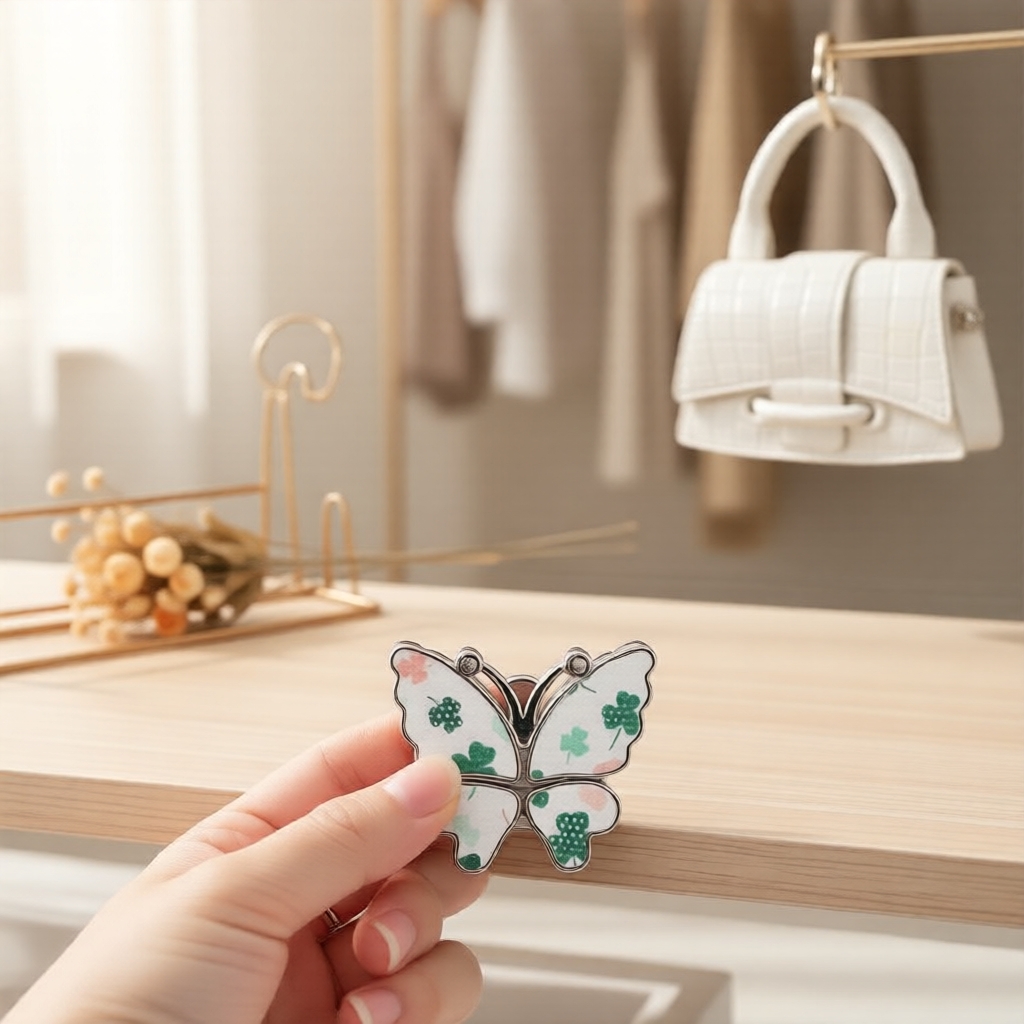  1PC Gancho em Formato de Borboleta Dobrável para Bolsas, Cabide para Mesas de Escritório e Casa